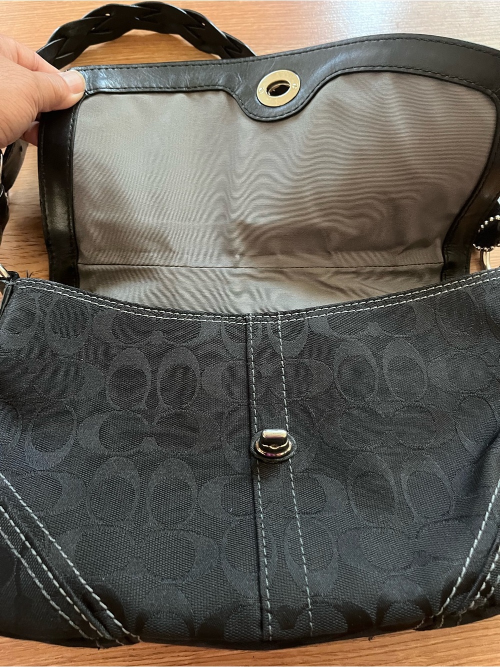 Coach Chelsea Black Signature Flap Canvas Braided Strap Shoulder Bag - Picture 8 of 12